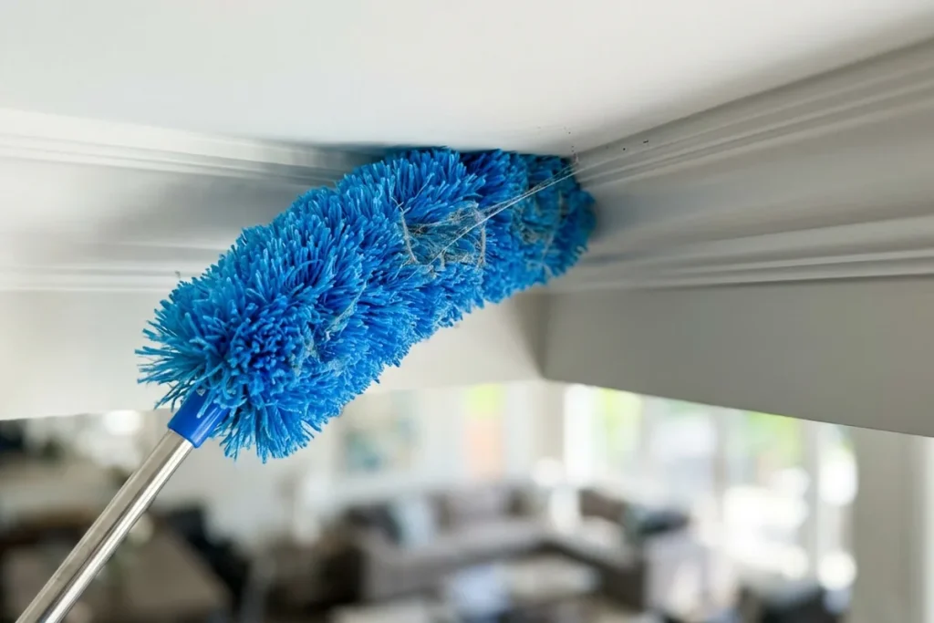 Cara Membersihkan Sarang Laba-Laba di Langit-Langit Tinggi Tanpa Jatuh Kotoran.